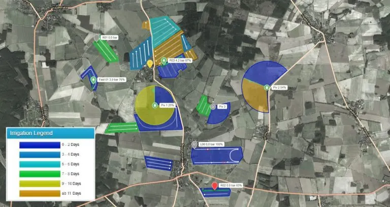 Cartographie de modulation des doses d'irrigation dans l'application Raindancer