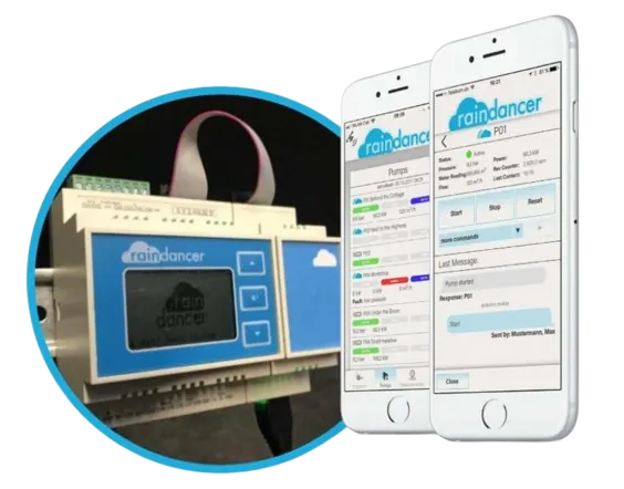 Application Raindancer Pump Control sur smartphone et écran