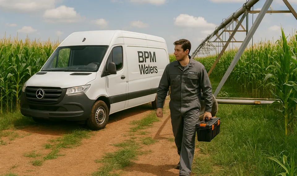 Technicien BPM Waters en intervention d'entretien sur un pivot